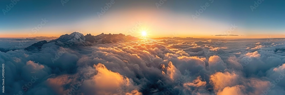 Epic Landscape - Aerial View of Mountain Peak at Sunset Above the Clouds Epic Landscape - Aerial View of Mountain Peak at Sunset Above the Clouds