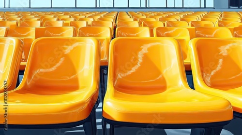 semi flat in rgb color with yellow stadium seats chairs for football and soccer supporters fans seated bench rows for an outdoor concert isolated on a white backgroun photo