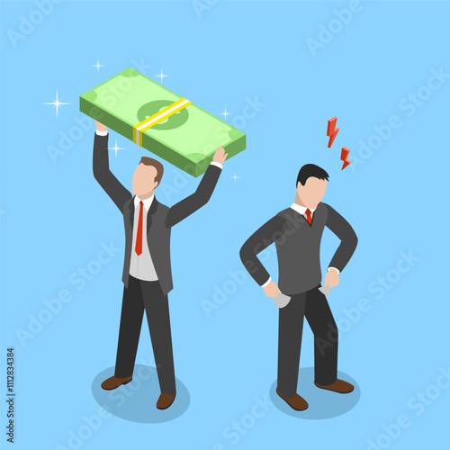 3D Isometric Flat Vector Illustration of Class Inequality, Income Disparity Between Employees
