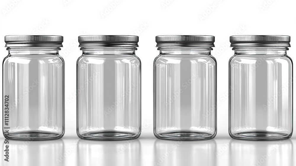 set of clear empty pet can jars for canning and preservation isolated on a white backgroun set of clear empty pet can jars for canning and preservation isolated on a white backgroun