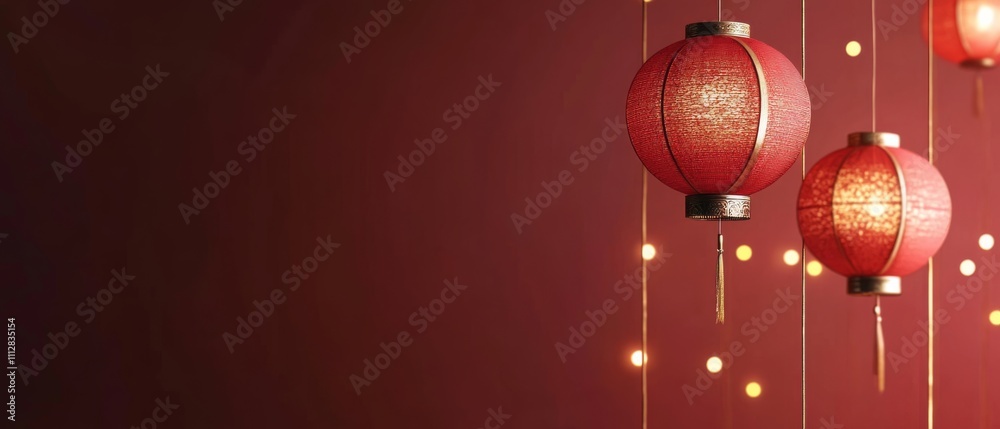 Chinese New Year Two red lanterns hanging from the ceiling Chinese New Year Two red lanterns hanging from the ceiling
