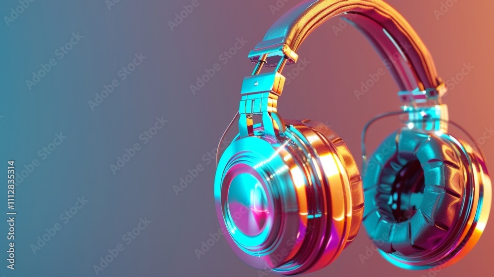 Stylish wireless headphones in 3d visualization on deep navy blue background close up view Stylish wireless headphones in 3d visualization on deep navy blue background close up view