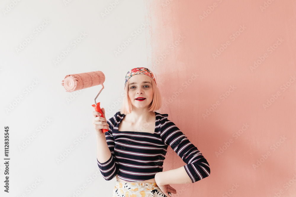 woman posing with pink brush woman posing with pink brush