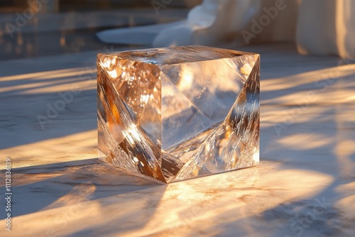 Natural light highlights a stunning pink diamond resting on textured rocks in...