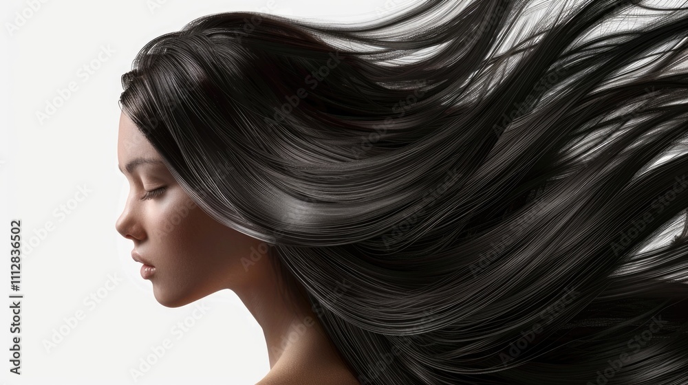 Beautiful Woman with Flowing Dark Hair Studio Portrait Beautiful Woman with Flowing Dark Hair Studio Portrait