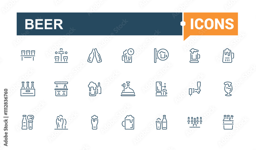 Beer icons in linear style. Featuring cup, symbol, supplements, icons, shot glass. Outline icon collections. Vector icons editable stroke. Beer icons in linear style. Featuring cup, symbol, supplements, icons, shot glass. Outline icon collections. Vector icons editable stroke.