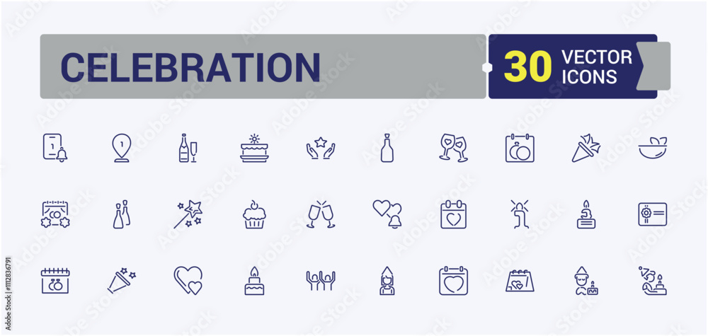 Set of Celebration line icons. Contains such icons as balloon, appreciate, balloons, anniversary, celebration and more. Thin outline icons pack. Editable vector illustration. Set of Celebration line icons. Contains such icons as balloon, appreciate, balloons, anniversary, celebration and more. Thin outline icons pack. Editable vector illustration.