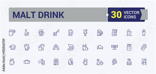 Malt Drink line web icon set. Contains such icons as color, white russian, thin, beverage, tables and more. Collection for mobile and web apps. Editable stroke. Vector illustration.
