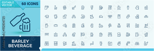 Barley Beverage icons set in line style. Featuring white russian, smoothie, grocery, energy, bars, wi, cup, icons. Minimalistic web and UI icons. Editable vector illustration.