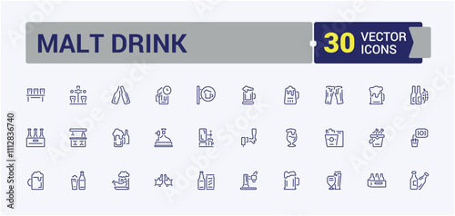 Malt Drink line web icon set. Contains such icons as color, white russian, thin, beverage, tables and more. Collection for mobile and web apps. Editable stroke. Vector illustration.