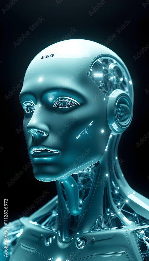 Artificial intelligence in humanoid head isolated with white highlights, png Artificial intelligence in humanoid head isolated with white highlights, png