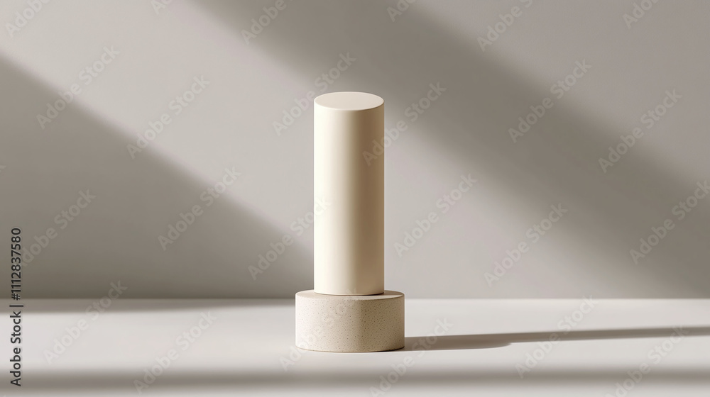 Minimalist Beige Cylindrical Object With a Base Casting Shadows in Soft Sunlight Minimalist Beige Cylindrical Object With a Base Casting Shadows in Soft Sunlight