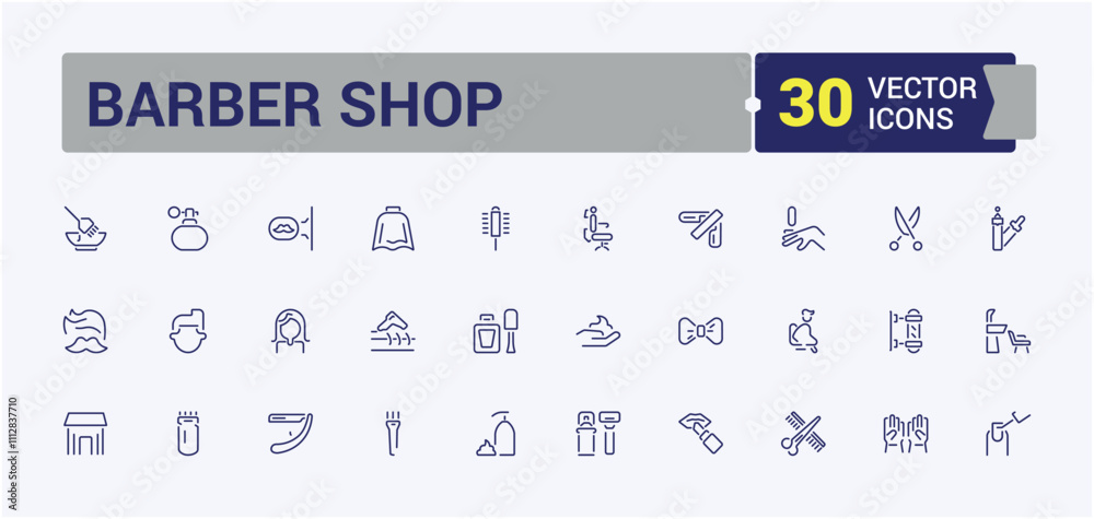 Barber Shop icon set. Contains such icons as comb, accessory, grooming routine, brush, hairdryer, haircut, styling and more. Minimalistic web and UI icons. Editable stroke. Barber Shop icon set. Contains such icons as comb, accessory, grooming routine, brush, hairdryer, haircut, styling and more. Minimalistic web and UI icons. Editable stroke.