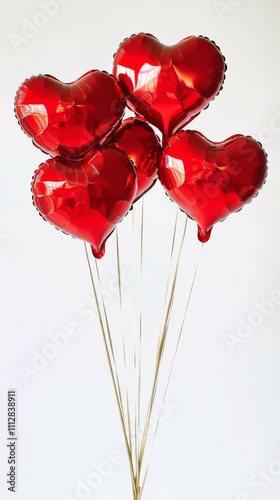 Red heart balloons arranged for a celebration or special occasion in a bright...