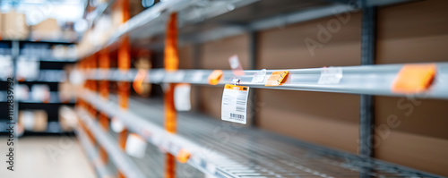 Supply chain disruption empty shelves in retail store urban environment business concept