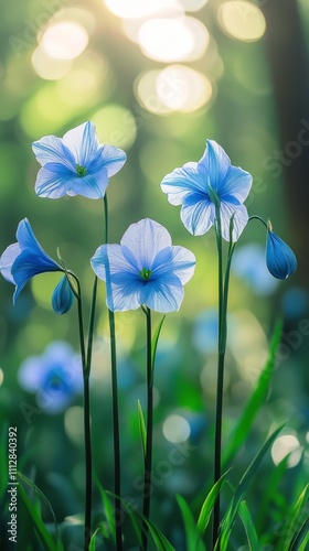 Beautiful blue hydrangea flowers blooming in a serene garden setting during s...