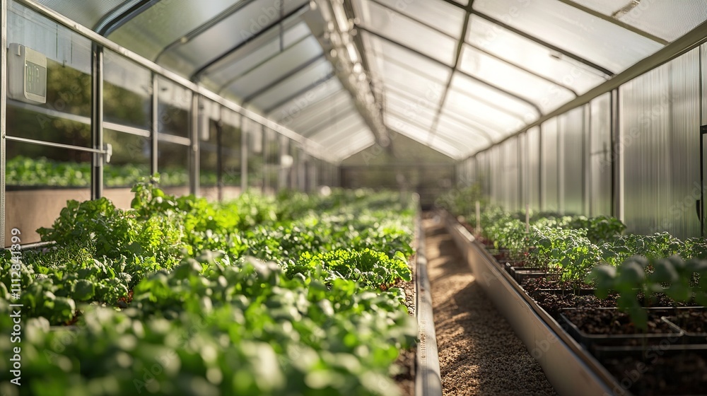 A smart greenhouse equipped with digital controls for temperature, humidity, and lighting, enhancing crop yields. A smart greenhouse equipped with digital controls for temperature, humidity, and lighting, enhancing crop yields.