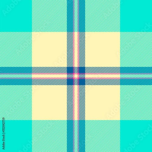 Korean plaid seamless fabric, 50s tartan textile background. December vector pattern check texture in light and bright colors.