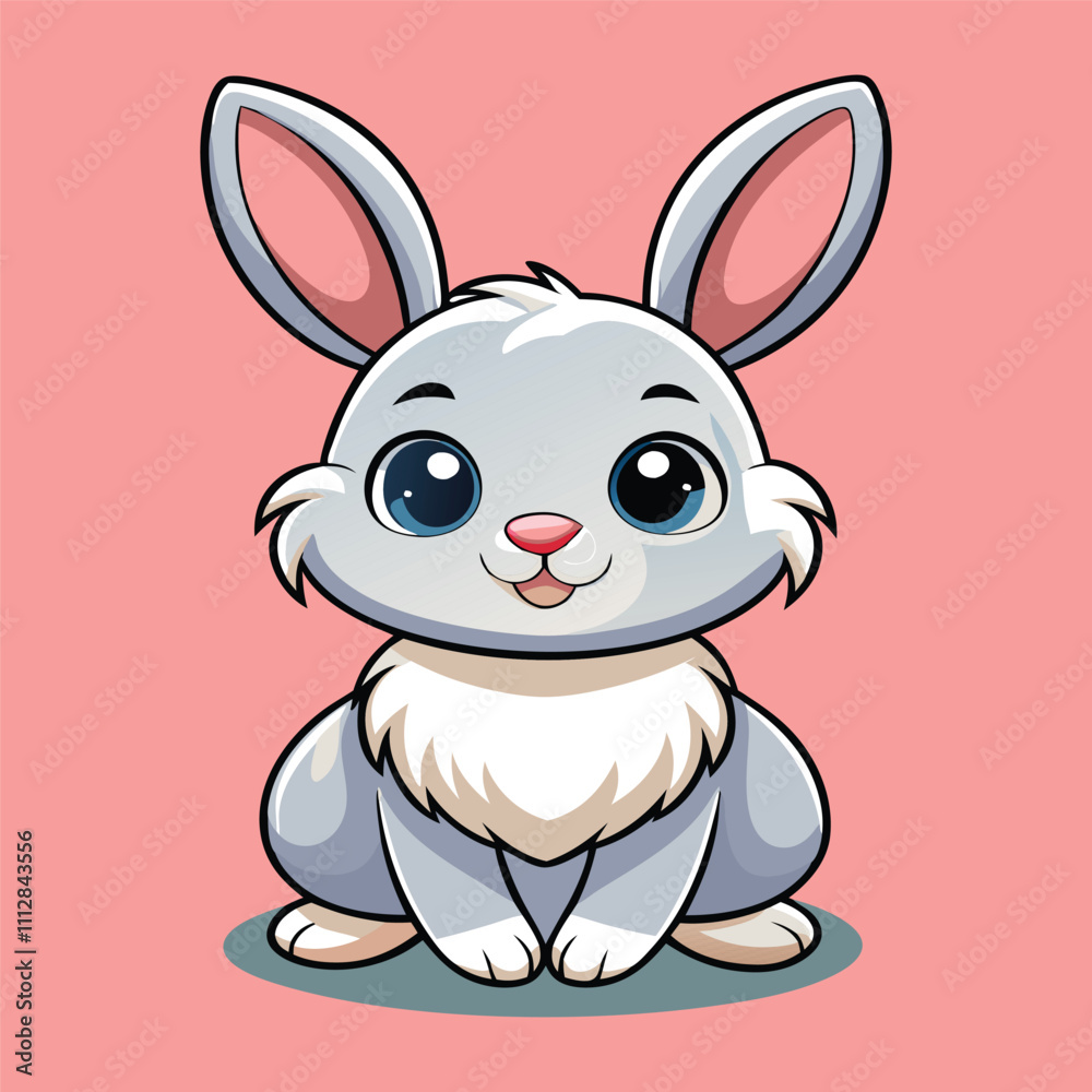 Obraz premium Adorable Gray Bunny with Big Eyes Sitting Smiling