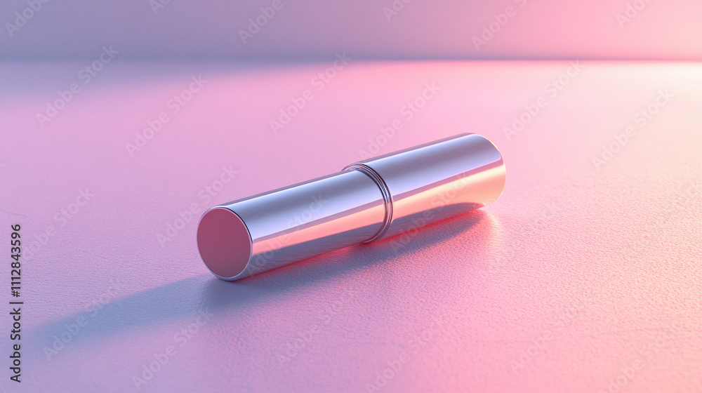 Shimmering Lipstick in Metallic Tube Rests on a Soft Surface With Gentle Lighting Shimmering Lipstick in Metallic Tube Rests on a Soft Surface With Gentle Lighting