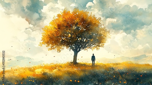 the mustard seed watercolor of a man under the big tree and the symbol of the seed