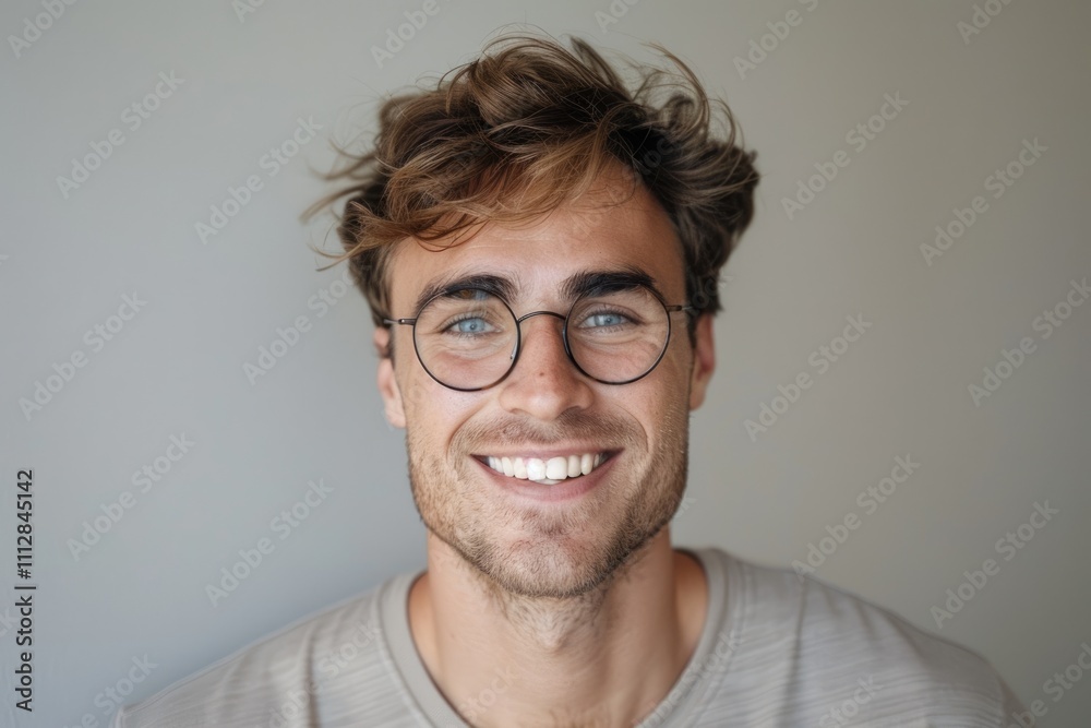 Stylish man in glasses with bright smile on neutral background Stylish man in glasses with bright smile on neutral background