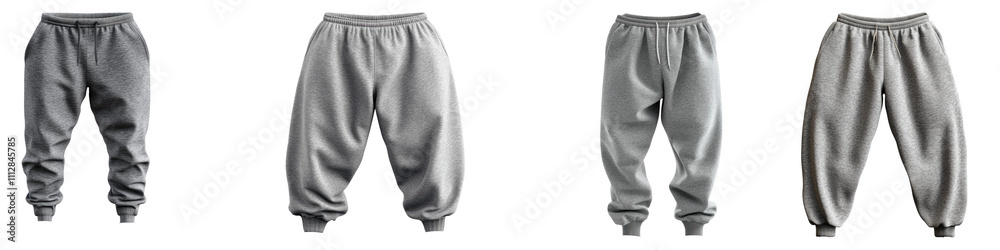 Gray sweatpants comfort isolated on transparent background, Set of