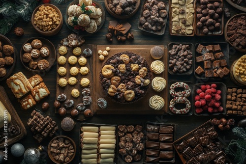 Delicious assortment of holiday desserts displayed on a table