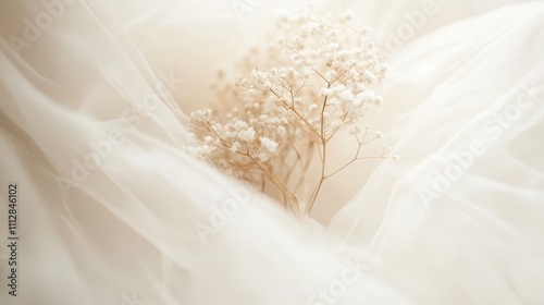 Delicate Dried Flowers on Sheer Fabric.