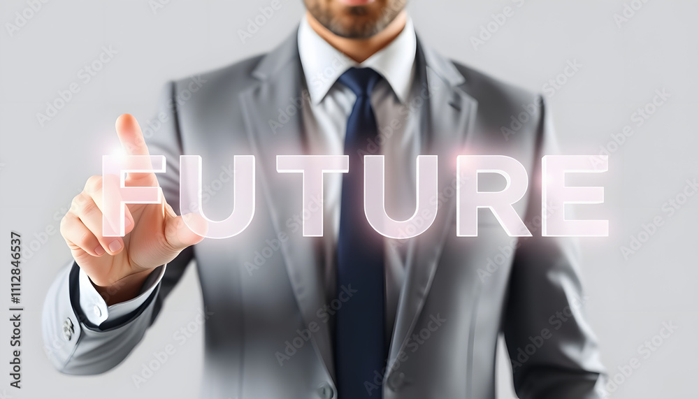 Businessman using future text interface 3D rendering isolated with white highlights, png Businessman using future text interface 3D rendering isolated with white highlights, png