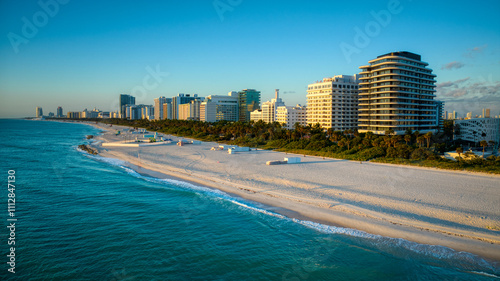 Sunset aerial photo of Faena district at Miami Beach