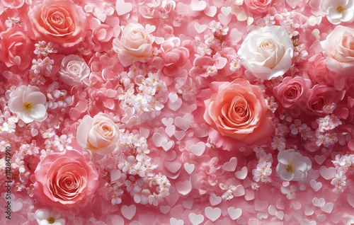 Beautiful pink roses with hearts create a romantic atmosphere for celebrations