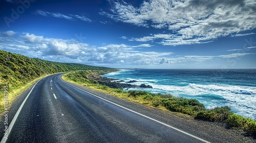 Scenic road trip along a coastal highway with stunning ocean views