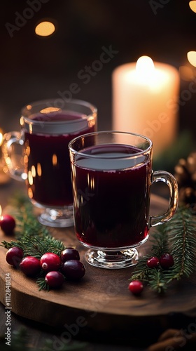 Refreshing cranberry drinks served with festive decor and warm candlelight