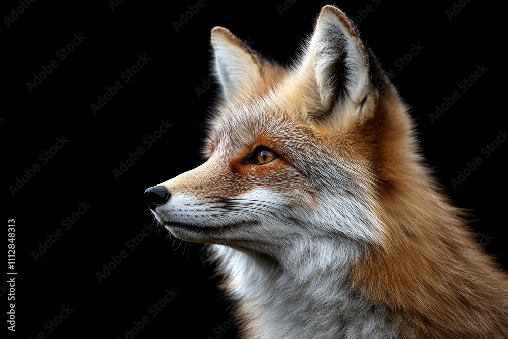 Fototapeta premium Red Fox Profile Against Black Background