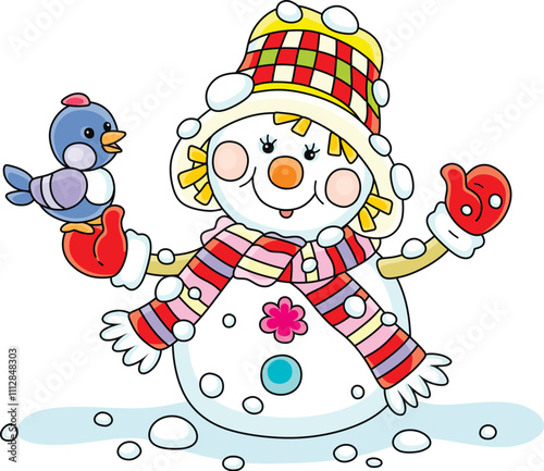 Funny toy snowman playing w...