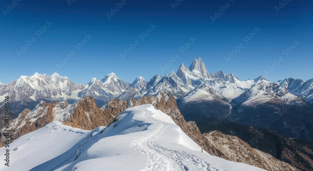 Obraz premium Majestic -capped mountain range blue sky