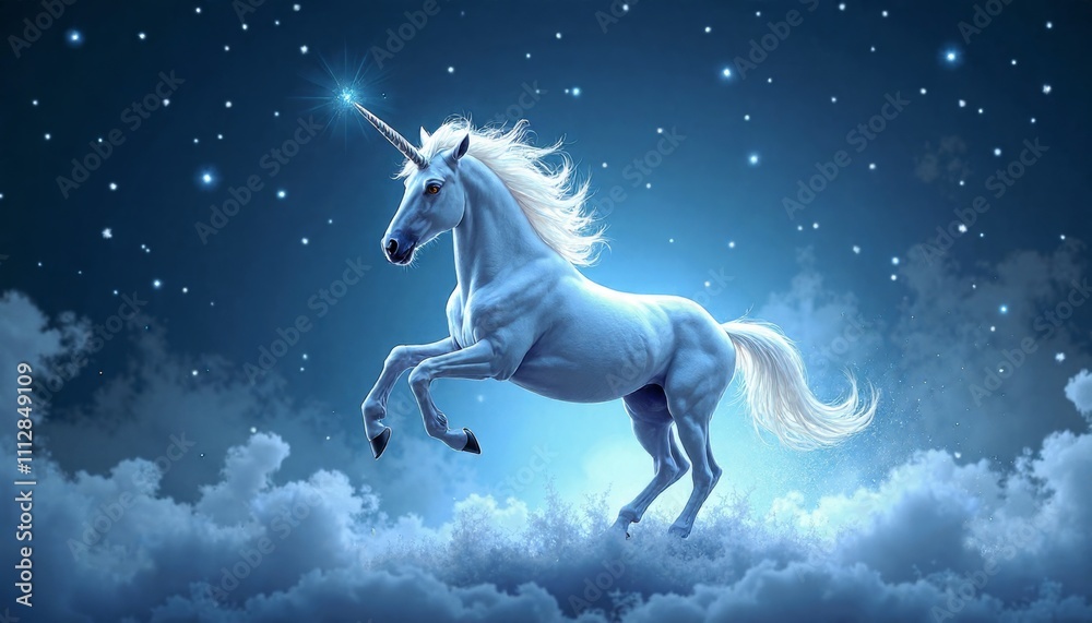 Majestic Unicorn in a Dreamy Night Sky Surrounded by Stars Majestic Unicorn in a Dreamy Night Sky Surrounded by Stars