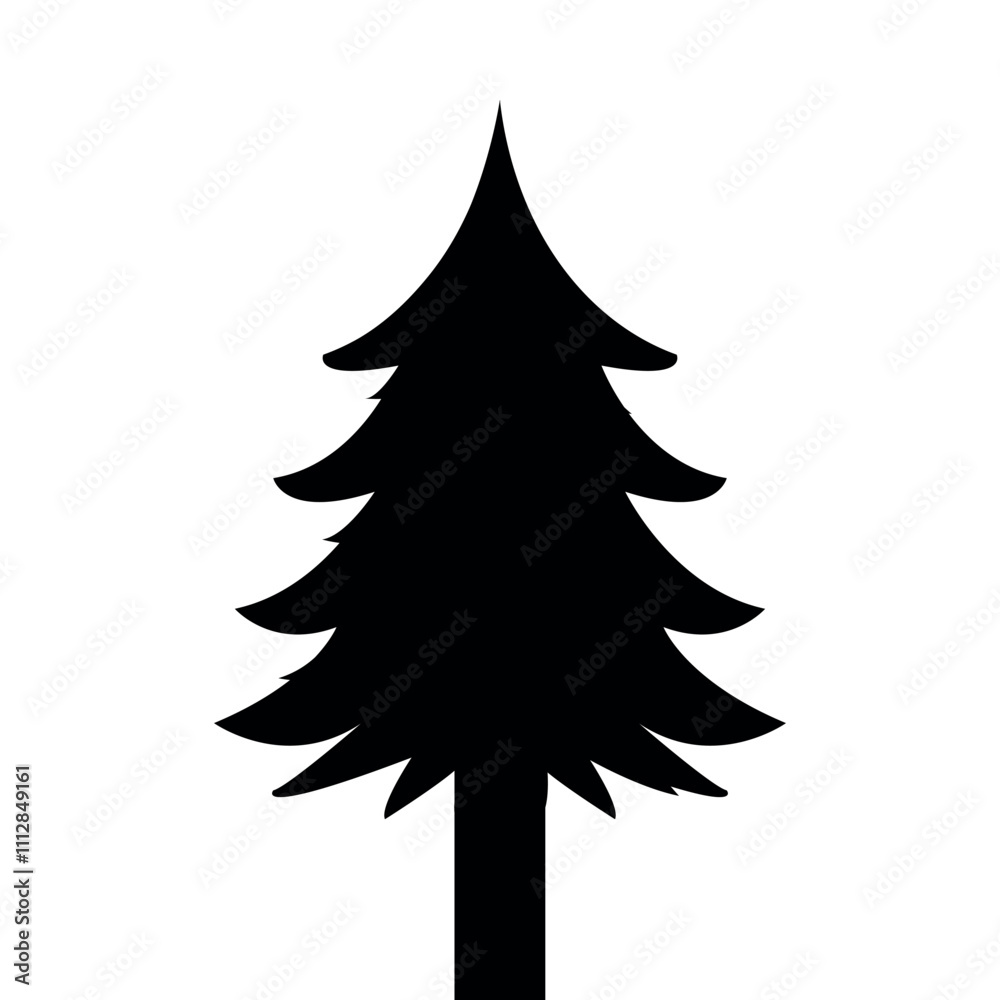 Obraz premium Black Silhouette of a Christmas Pine Tree on a White Background. Flat Design, Vector.