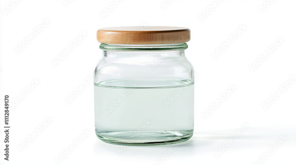 clear glass jar with wooden lid, filled with liquid, showcases simplicity and elegance. Perfect for storage or decoration in any setting clear glass jar with wooden lid, filled with liquid, showcases simplicity and elegance. Perfect for storage or decoration in any setting