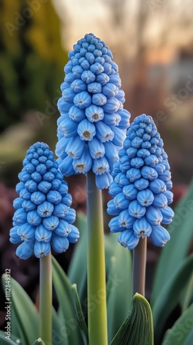 Beautiful blue hydrangea flowers blooming in a serene garden setting during s...