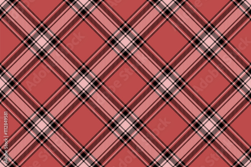 Folk plaid background pattern, worn texture check fabric. Rag vector tartan seamless textile in red and black colors.