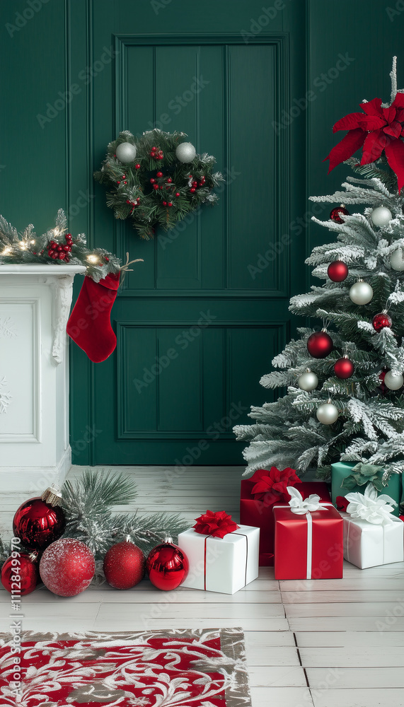 Christmas Tree with Gift Boxes in Holly Red, Frosty White, and Pine Green – Festive Holiday Décor Christmas Tree with Gift Boxes in Holly Red, Frosty White, and Pine Green – Festive Holiday Décor