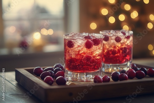 Festive drink with ginger and cranberries in a cozy setting
