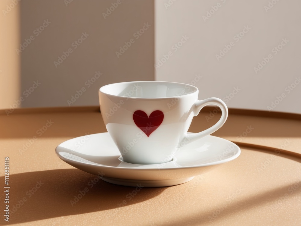 Elegant Espresso Cup with Heart Design on Wood Table. Elegant Espresso Cup with Heart Design on Wood Table.