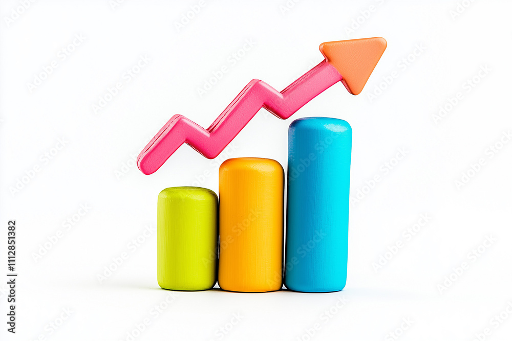 A stock market chart icon, plasticine 3D style, bright colors and simple lines, isolated on white background A stock market chart icon, plasticine 3D style, bright colors and simple lines, isolated on white background