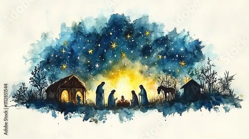 watercolor of christmas nativity scene