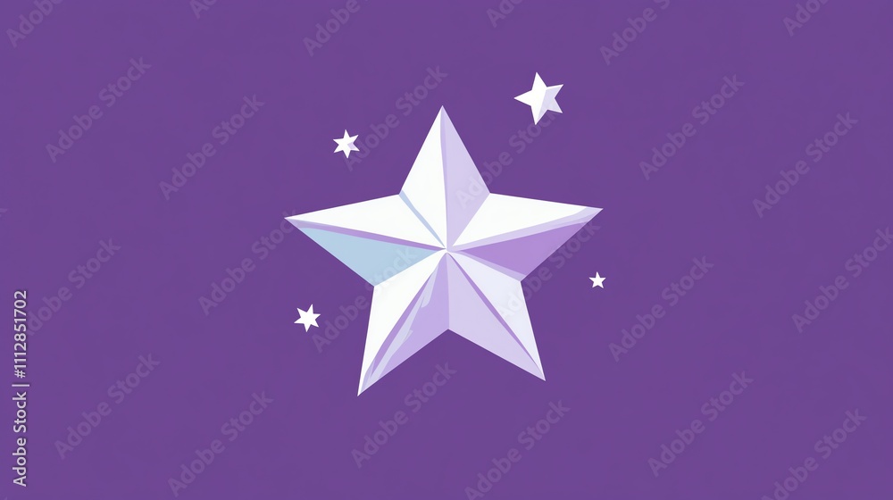 A single, large, iridescent star on a purple background with four smaller stars around it. A single, large, iridescent star on a purple background with four smaller stars around it.