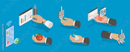 3D Isometric Flat Vector Illustration of Diabetes Management , Monitoring Blood Sugar Level