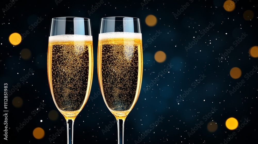 Two Glasses of Champagne with Golden Bokeh Lights Two Glasses of Champagne with Golden Bokeh Lights